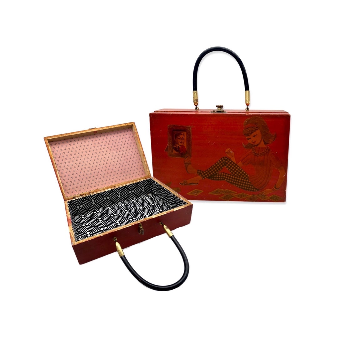 Vintage 1960s Unique Handbag, 60s Box Bag, 60s Novelty Box Bag, Wooden