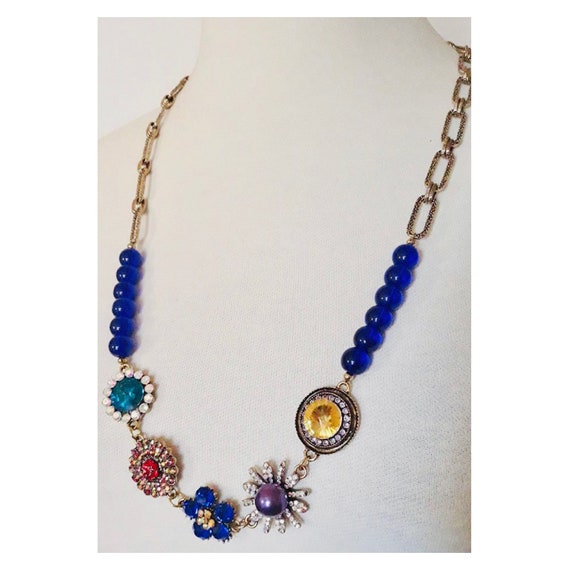 Bejeweled Bouquet Vintage Upcycled 1950s Necklace, vi… Gem