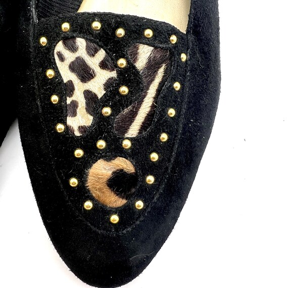 Vintage 1980s black gold and animal print loafer … - image 9