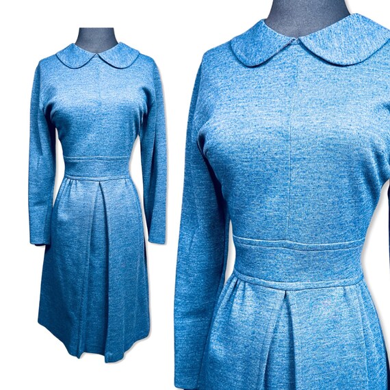 Vintage 1960s blue shift dress, 60s blue peterpan… - image 3