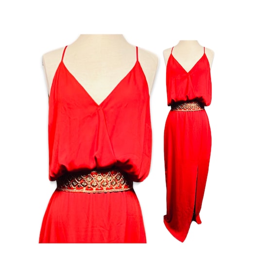 Vintage 1970s deep red disco maxi dress, 1970s re… - image 1