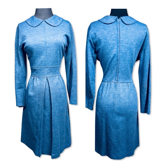 Vintage 1960s blue shift dress, 60s blue peterpan… - image 2