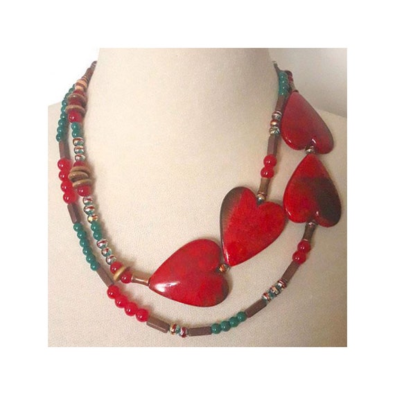 Vintage Arts & Crafts Revival Hearts Necklace | U… - image 4