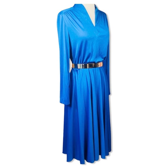 Vintage 70s disco Dress, 70s blue knit dress, siz… - image 4