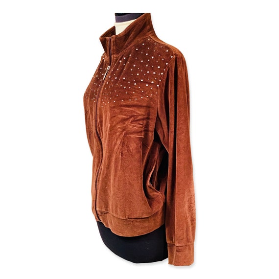 1990s Vintage Brown Bling Velour Track Suit, velo… - image 10