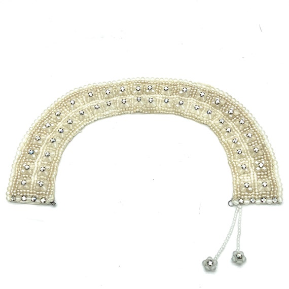 Vintage 1950s beaded collar, cream ivory beaded c… - image 5