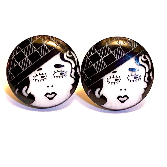 Vintage 1920s flapper girl button earrings from t… - image 1