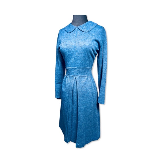 Vintage 1960s blue shift dress, 60s blue peterpan… - image 1