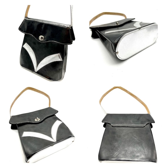 Vintage 1960s Black and Silver Mod Handbag, 60s u… - image 2