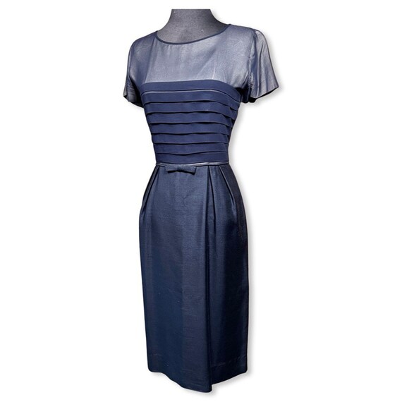 Vintage 1950s Sheath Dress, 50s navy blue wiggle … - image 8