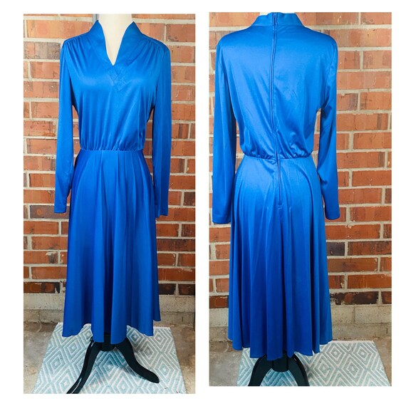 Vintage 70s disco Dress, 70s blue knit dress, siz… - image 6