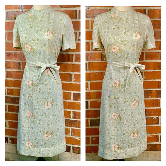 Vintage 60s size 16 Knit Wiggle Dress | 1960s rose