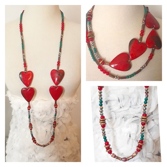 Vintage Arts & Crafts Revival Hearts Necklace | U… - image 1