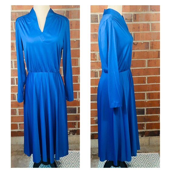 Vintage 70s disco Dress, 70s blue knit dress, siz… - image 8