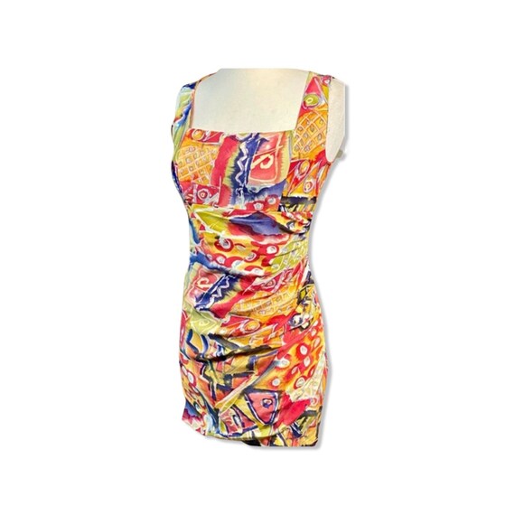 Vintage 1990s size 4 silk dress, 90s colorful clu… - image 4