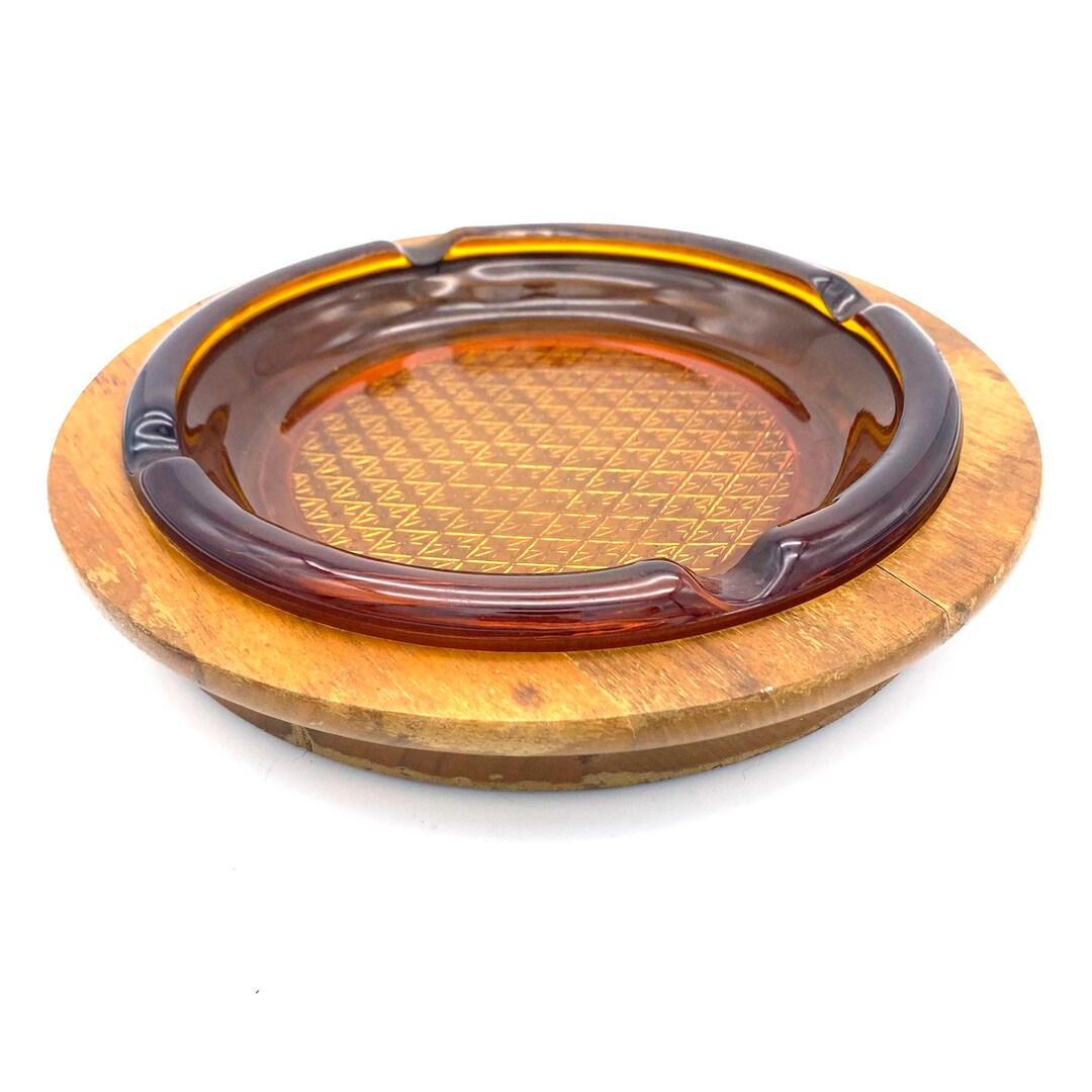 Vintage Large MCM Ashtray, Mid Century Modern Ashtray, 1960s Amber