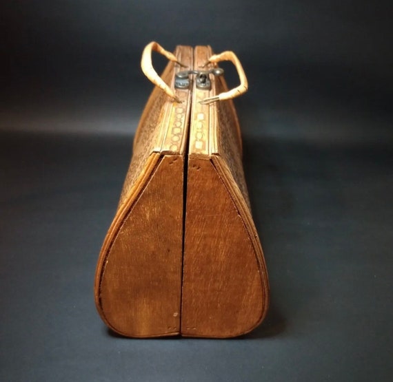 Vintage 1940s boho Box Bag Purse, 1940s wood ratt… - image 3
