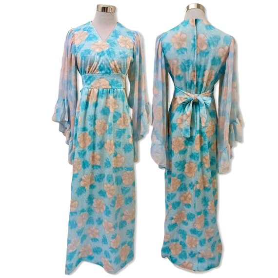 Vintage 1970s Hostess Dress, 70s Angel sleeve dre… - image 2