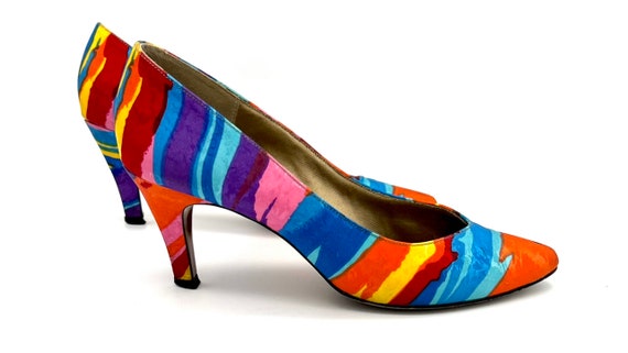 Vintage 1980s Multi-Colored Silk Pumps, 80s size … - image 3