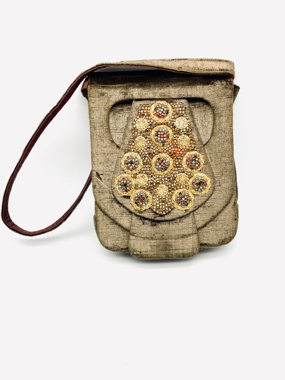 Vintage 1940s bejeweled Silk Handbag, beautiful g… - image 6