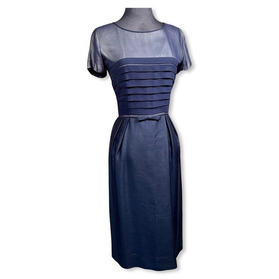 Vintage 1950s Sheath Dress, 50s navy blue wiggle … - image 9