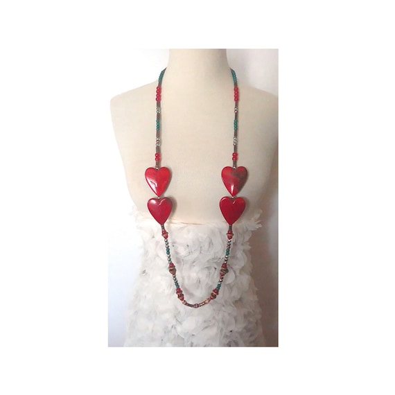 Vintage Arts & Crafts Revival Hearts Necklace | U… - image 2