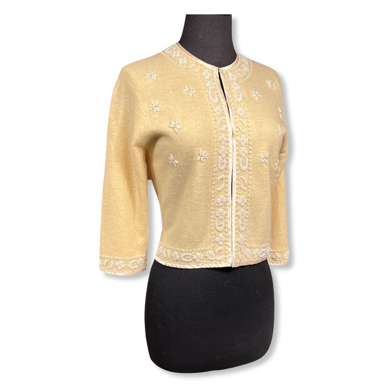 Vintage 1950s Cardigan Sweater, 50s pinup sweater, 50s embroidered sweater, 50s butterfly sweater, beaded cardigan, wool sweater image 10