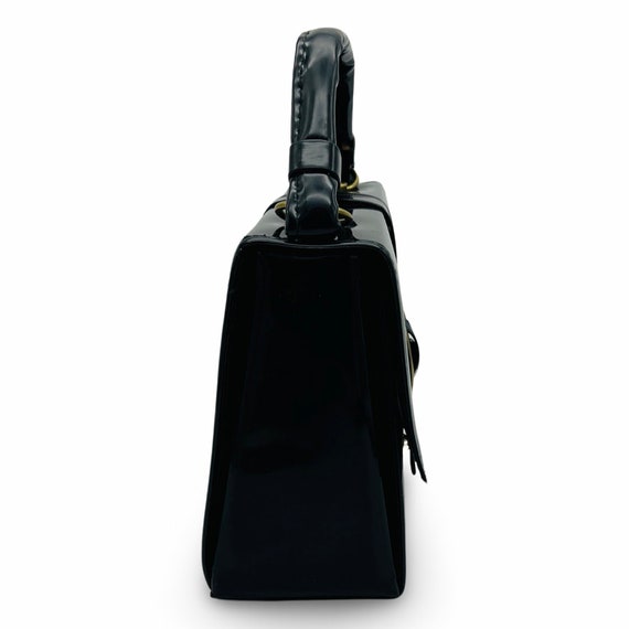 Vintage 1960s black Mod handbag, 60s mod shiny pu… - image 4
