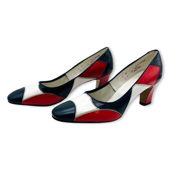 Vintage 1960s mod red white and navy pumps 60s mo… - image 5