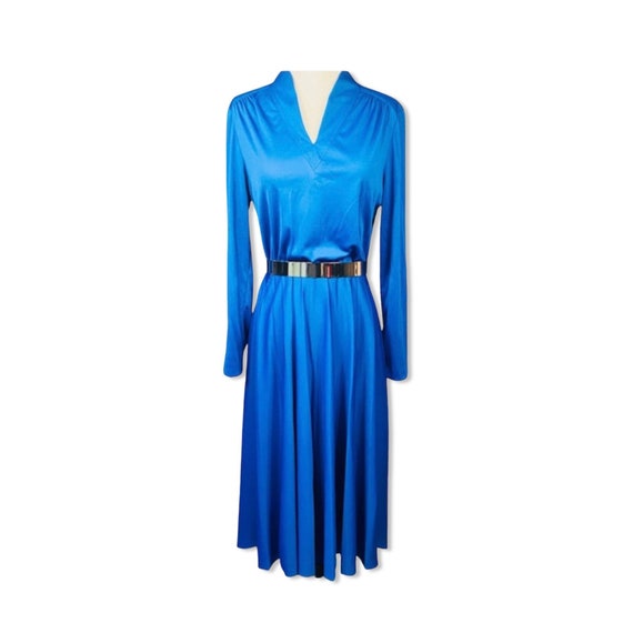 Vintage 70s disco Dress, 70s blue knit dress, siz… - image 1