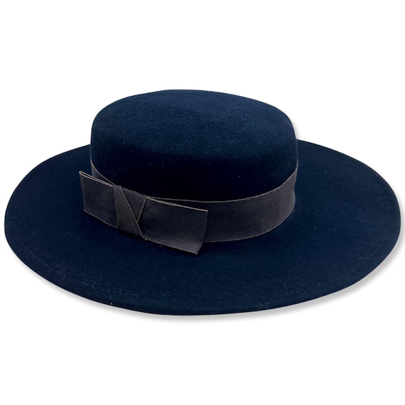 Vintage 1960s Blue Hat, 60s blue boater hat, wide… - image 2