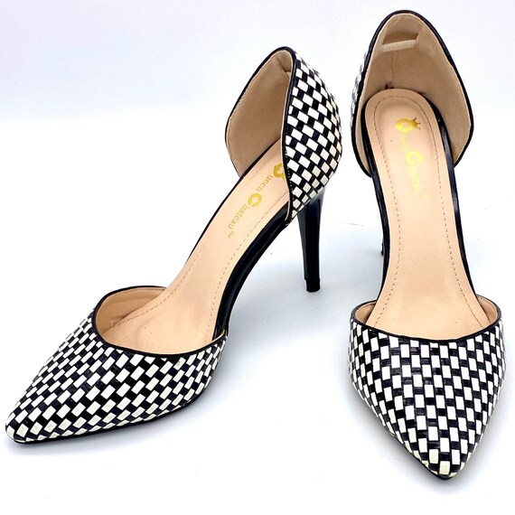 Vintage 1980s black and white checkered stiletto … - image 8