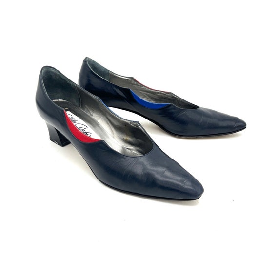 Vintage 1960s mod navy, red and royal blue pumps,… - image 1