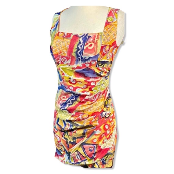 Vintage 1990s size 4 silk dress, 90s colorful clu… - image 9