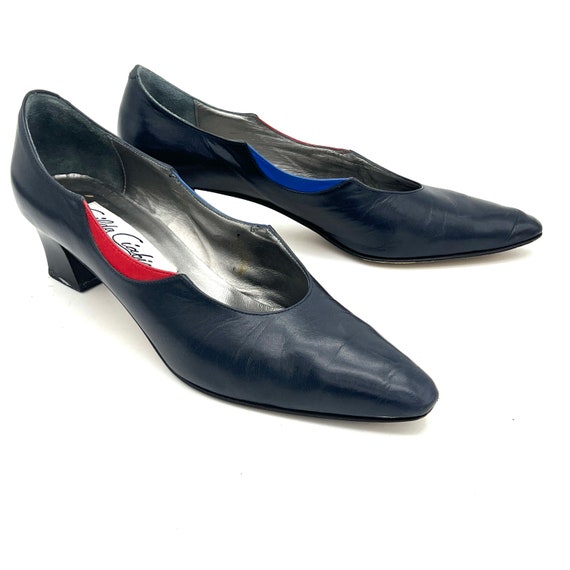 Vintage 1960s mod navy, red and royal blue pumps,… - image 10