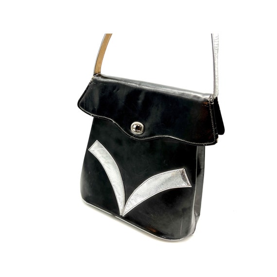 Vintage 1960s Black and Silver Mod Handbag, 60s u… - image 1