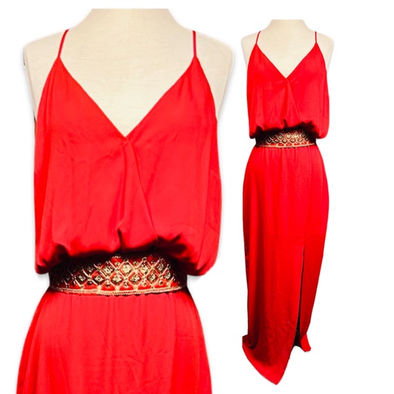 Vintage 1970s deep red disco maxi dress, 1970s re… - image 2