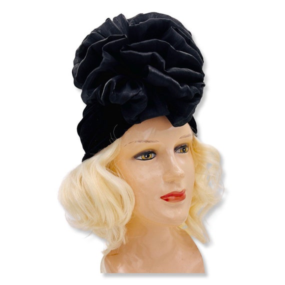 Vintage 1970s Velvet Turban,70s black turban, 70s… - image 7