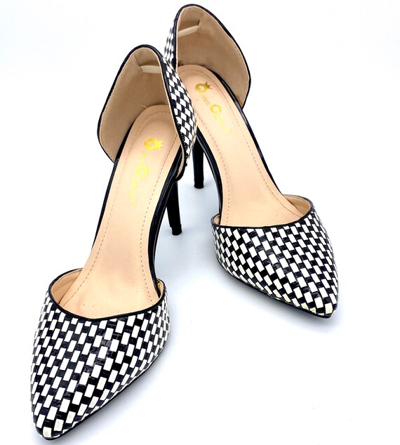 Vintage 1980s black and white checkered stiletto … - image 3