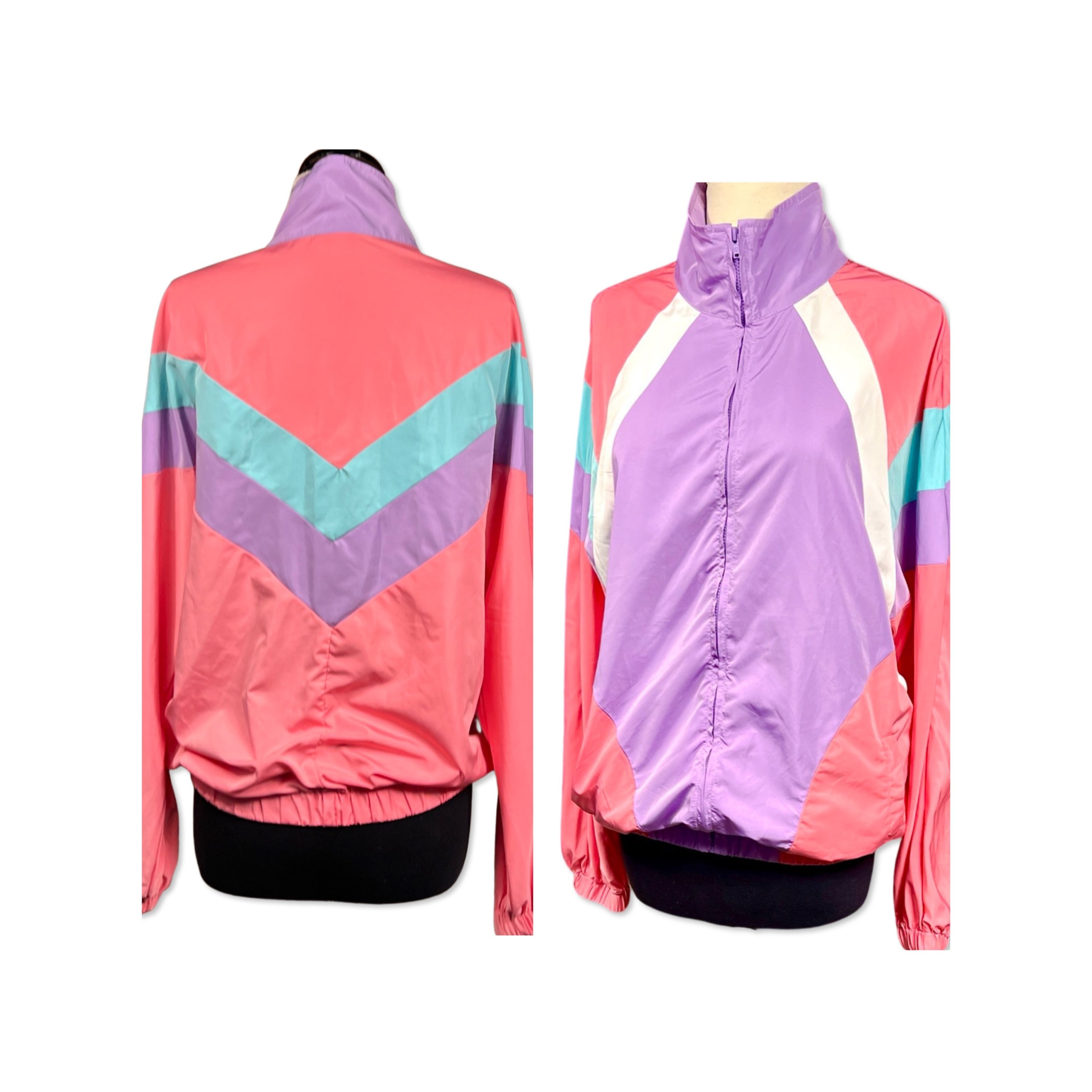 Vintage 1980s pink and purple colorblocked windbreaker, 80s size medium  windbreaker jacket, 80s workout jacket