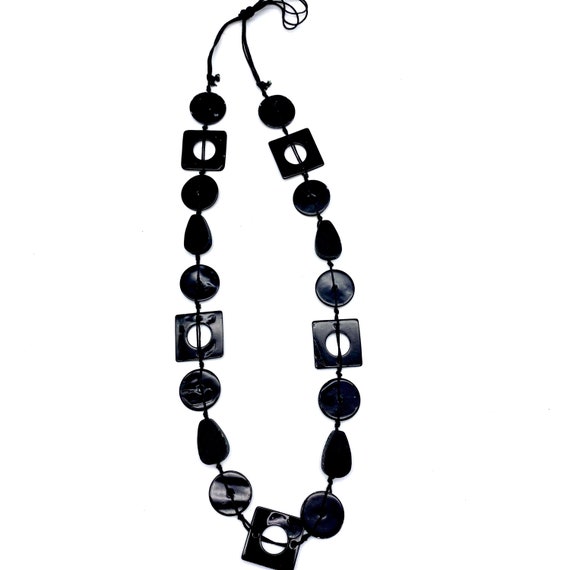 Vintage 1960s Black Mod Necklace, 60s black glass… - image 4