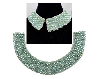 Vintage 1950s turquoise collar, 50s detachable collar, blue-green beaded collar, Pearl sweater collar