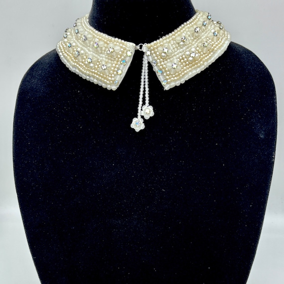 Vintage 1950s beaded collar, cream ivory beaded c… - image 2