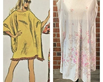 Vintage 1970s Caftan Style Nightgown, beautiful, light, nylon caftan nightgown, 70s floral caftan nightgown, 70s boho silky flowing caftan