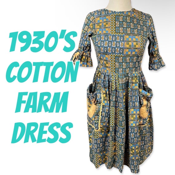 1930s Petite Cotton House Dress, XS 1930s homemad… - image 1