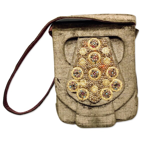 Vintage 1940s bejeweled Silk Handbag, beautiful g… - image 7