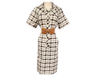 Vintage 1960s XXL Shift Dress | 60s Plus size 22 mod brown plaid twiggy dress | plus Size 22 60s Mod plaid dress w pockets