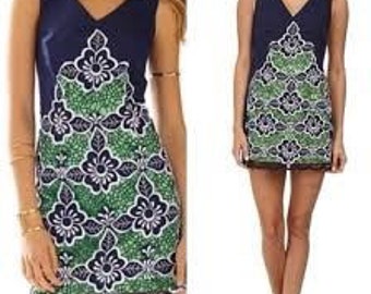 Lilly Pulitzer authentic dress, cute size 2 Lilly Pulitzer mini dress, navy and green floral cutout Lilly dress, cute Pulitzer dress