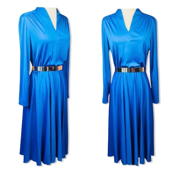 Vintage 70s disco Dress, 70s blue knit dress, siz… - image 2