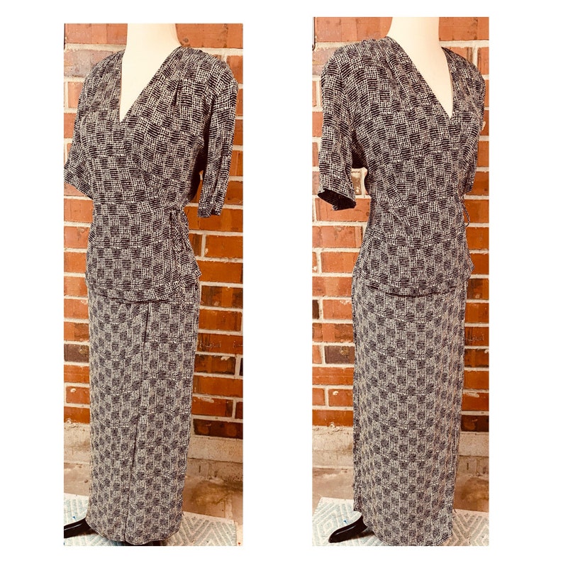 Vintage 1980s Maxi Wrap Skirt and Wrap Top, 80s shoulder pad wrap top with matching wrap maxi skirt, size 12 vinting wrap skirt set image 4